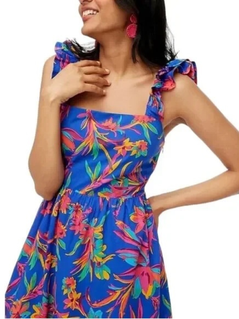 NWT $128 J. Crew Floral Midi Ruffle Dress Blue multi sz 00 - Picture 3 of 9